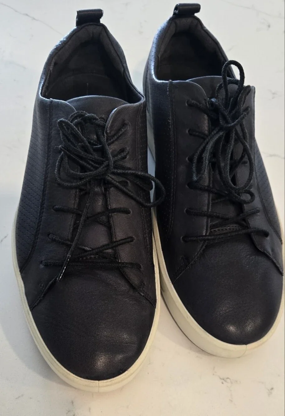 ECCO Soft 8 Perforated Men's Charcoal Leather Low-Top Sneakers with Cream Sole